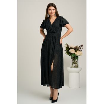 Rochie lunga neagra din voal in clos cu glitter- Moze