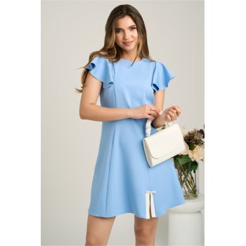 Rochie scurta bleu din stofa in clini cu aplicatie la baza- Moze