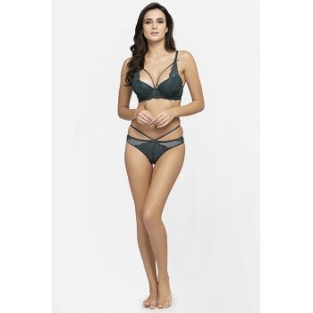 Set de sutien cu burete si decupaj adanc si chiloti din dantela