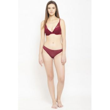 Set de sutien cu burete si insertii de dantela si chiloti
