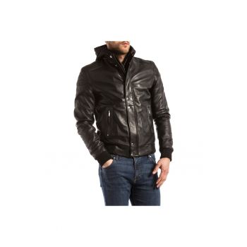 Geaca barbati  MAROS - Piele - Gluga - Negru