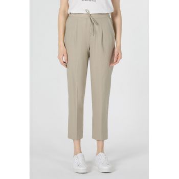 Pantaloni conici din amestec de in cu talie elastica