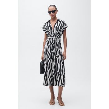 Rochie midi cu cordon in talie si imprimeu