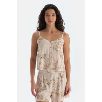 Top de pijama cu model floral si nasturi