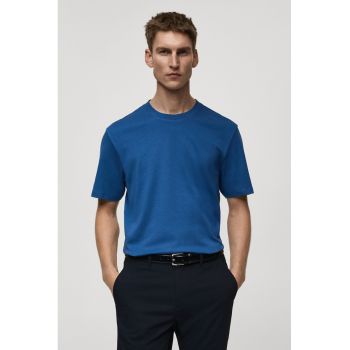 Tricou de bumbac cu decolteu la baza gatului