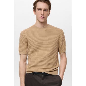 Tricou de bumbac cu decolteu la baza gatului
