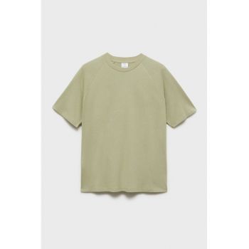 Tricou din amestec de in cu decolteu la baza gatului