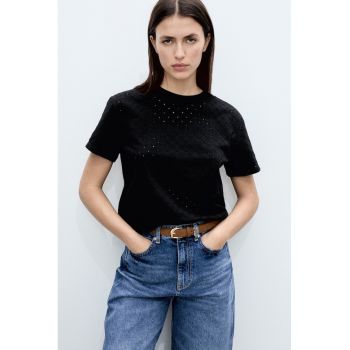 Tricou din bumbac cu detalii perforate