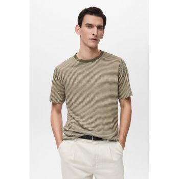 Tricou slim fit din amestec de in cu model in dungi