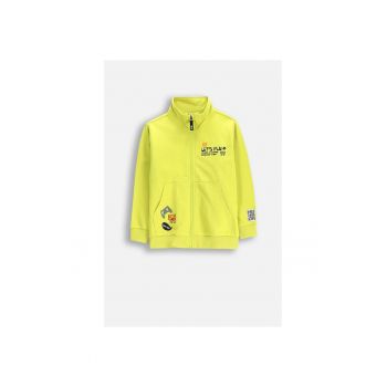 Jacheta din jerseu cu fermoar si guler inalt - Verde chartreuse