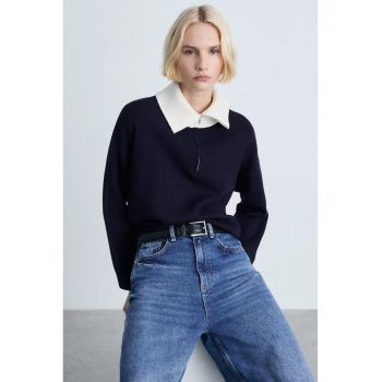 Pulover cu fermoar si guler polo