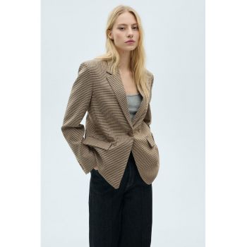 Sacou regular fit cu model houndstooth