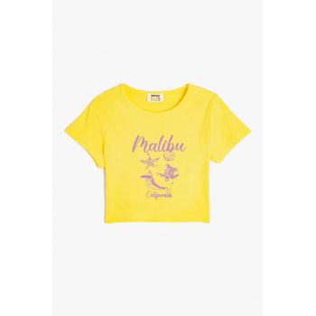 Tricou crop cu imprimeu grafic