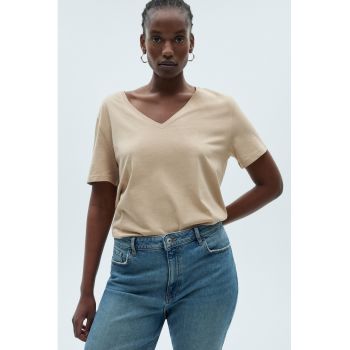 Tricou lejer de bumbac cu decolteu in V