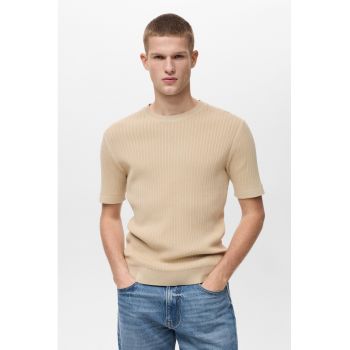 Tricou slim-fit cu aspect tricotat fin