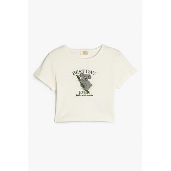 Tricou striat cu imprimeu grafic frontal