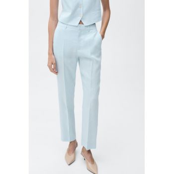Pantaloni crop din in cu croiala conica