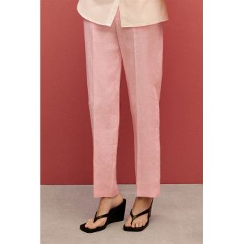 Pantaloni crop din in cu croiala conica