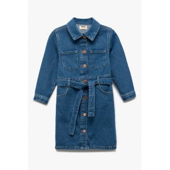 Sarafan din denim cu maneci lungi