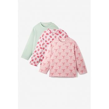 Set de bluze cu decolteu la baza gatului si imprimeu - 3 piese