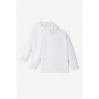 Set de bluze cu decolteu la baza gatului si model uni - 2 piese