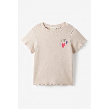 Tricou din amestec de bumbac cu decolteu la baza gatului