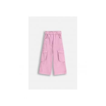 Pantaloni cargo cu croiala ampla si talie elastica
