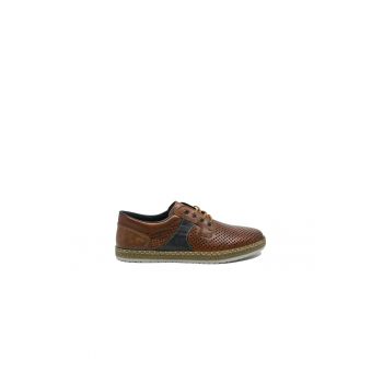 Pantofi barbati cu siret  maro din piele naturala cu perforatii RIKB5214-24
