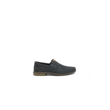 Pantofi casual  bleumarin din piele naturala cu perforatii RIK13459-14