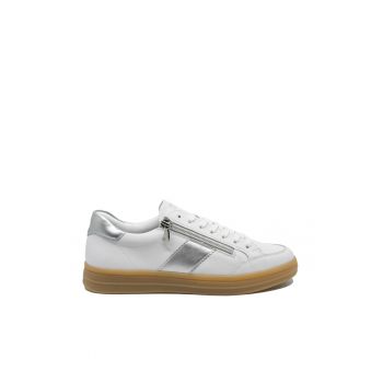 Pantofi sport dama  alb cu argintiu - din piele naturala REMD2C02-80