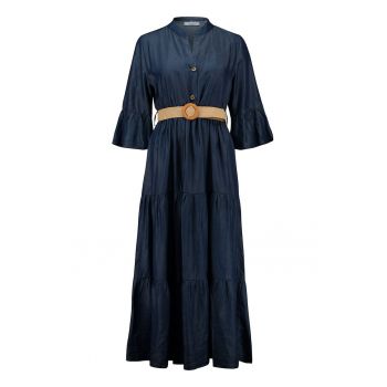 Rochie din lyocell cu volane si cordon in talie