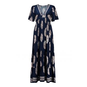 Rochie evazata cu decolteu in V si model floral