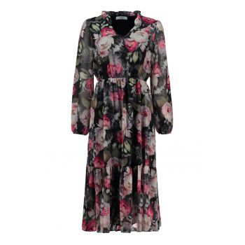 Rochie midi cu croiala in A si model floral