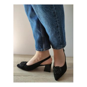 Sandale Elegante Dama  360013B 01-I Negre Velur - Negru -