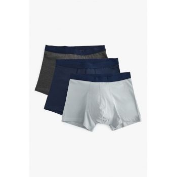 Set de boxeri cu model uni si talie elastica - 3 perechi