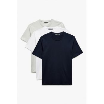Set de tricouri cu decolteu la baza gatului - de bumbac - 3 piese