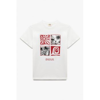 Tricou cu decolteu la baza gatului si imprimeu