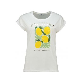 Tricou cu decolteu rotund si imprimeu cu fructe