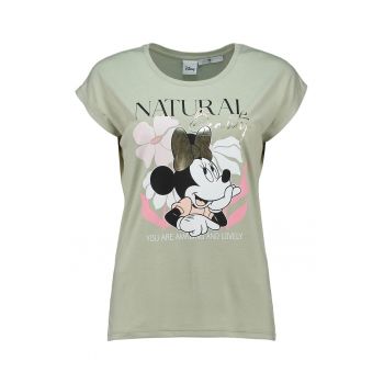 Tricou cu decolteu rotund si imprimeu cu Minnie Mouse