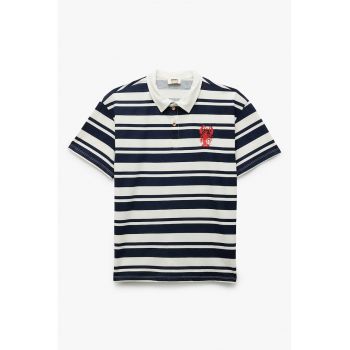 Tricou polo cu dungi si broderie