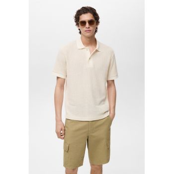 Tricou polo tricotat cu fenta cu nasturi