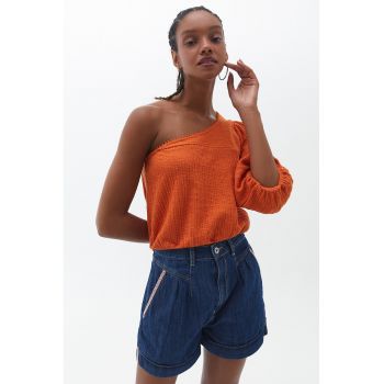 Bluza din amestec de bumbac cu decolteu pe un umar