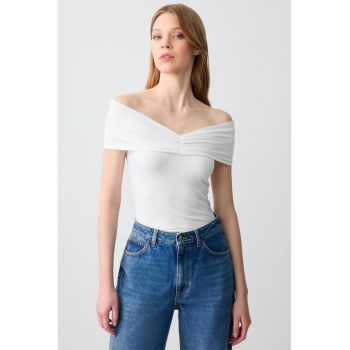 Bluza din amestec de lyocell cu decolteu pe un umar
