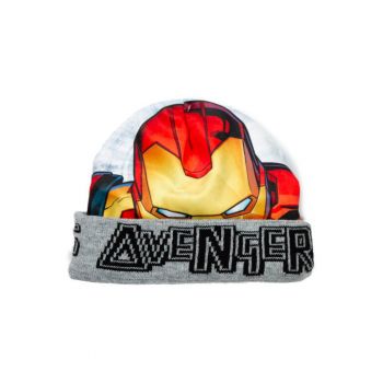 Caciula copii  gri - 52 cm - reversibil Iron Man/Kapitan America - material poliester