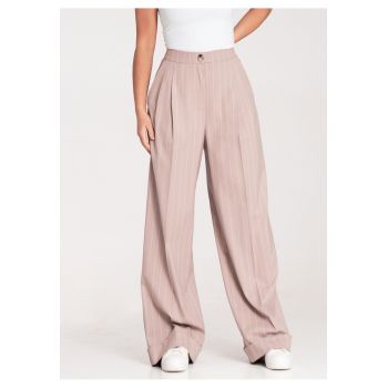 Pantaloni dama  largi - eleganti - bej - material elastic - nylon/viscoza/elastan -