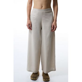 Pantaloni din amestec de in cu talie medie