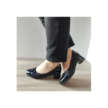 Pantofi Eleganti Dama  50105A 01-Z Negri Lac + Textil - Negru -