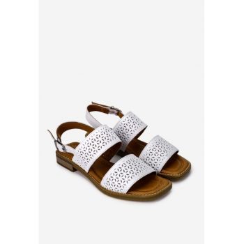 Sandale dama albe din piele cu model perforat