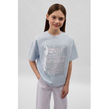 Tricou cu imprimeu text si aplicatii cu paiete