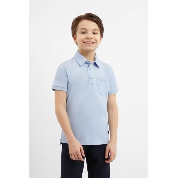 Tricou polo cu model uni si buzunar pe piept